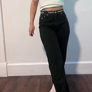 Tommy Hilfiger vintage black denim jeans with waistband logo